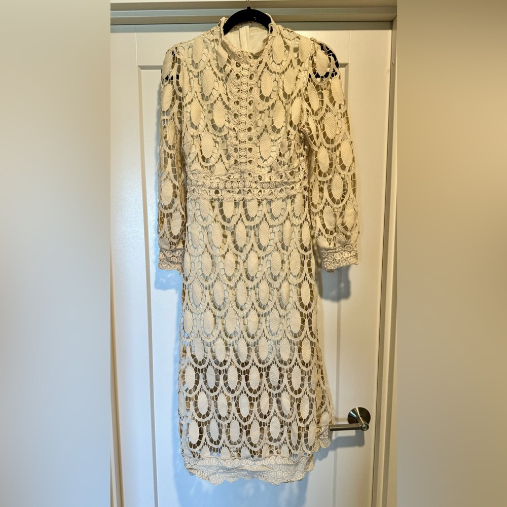Brand new, never worn, beige lace overlay dress